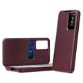 Samsung Galaxy S25 FE Smart Clear View Flip-etui med kortspor - vinrød