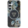 Samsung Galaxy S25 Guess Glitter Flowers Triangle Buttons MagSafe-deksel - Svart
