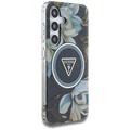 Samsung Galaxy S25 Guess Glitter Flowers Triangle Buttons MagSafe-deksel - Svart