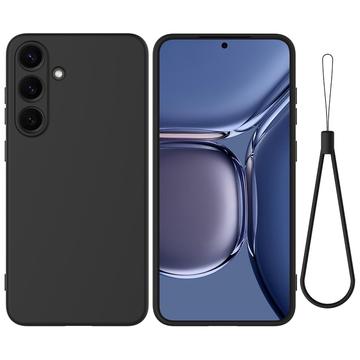 Samsung Galaxy S25 Flytende silikon-deksel med håndstropp - svart