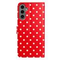 Samsung Galaxy S25 lommebokveske med prikkmønster - rød