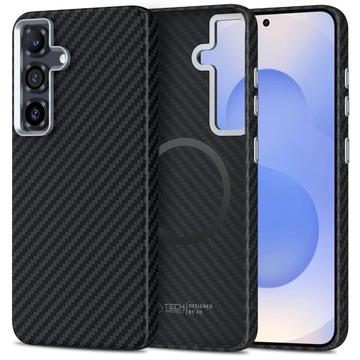 Samsung Galaxy S25 Tech-Protect Ion Carbon Plast-deksel - MagSafe-kompatibel - Svart / sølv