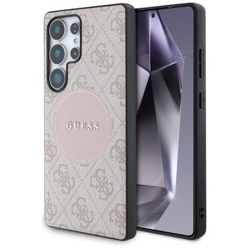 Samsung Galaxy S25 Ultra Guess 4G Round Patch Classic Logo-deksel - MagSafe-kompatibel - Rosa
