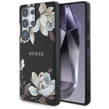 Samsung Galaxy S25 Ultra Guess Grained Grained Printed Flower Pattern-deksel - MagSafe-kompatibel - Svart