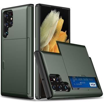 Samsung Galaxy S25 Ultra Hybrid-deksel med Skyvekortspor - Army Grøn