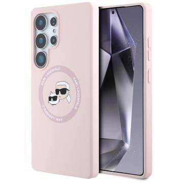 Samsung Galaxy S25 Ultra Karl Lagerfeld Double Heads MagSafe-deksel i flytende silikon - Rosa