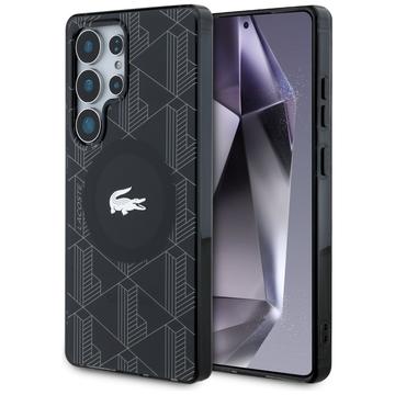 Samsung Galaxy S25 Ultra Lacoste Monogram med Sølv Krokodille Logo-deksel - MagSafe-kompatibel - Svart