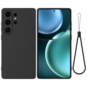 Samsung Galaxy S25 Ultra Flytende silikon-deksel med håndstropp - svart