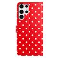 Samsung Galaxy S25 Ultra lommebokveske med prikkmønster - rød