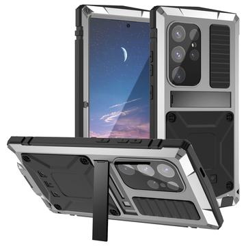 Samsung Galaxy S25 Ultra R-Just Premium-etui med kickstand og skjermbeskytter i herdet glass - Sølv