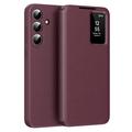Samsung Galaxy S26 FE Smart Clear View Flip-etui med kortspor - vinrød