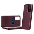 Samsung Galaxy S26 FE Smart Clear View Flip-etui med kortspor - vinrød