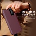 Samsung Galaxy S26 FE Smart Clear View Flip-etui med kortspor - vinrød