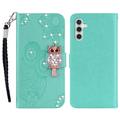 Samsung Galaxy S26 Ugle Rhinestone Lommebok-deksel med rhinestone - Cyan