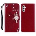 Samsung Galaxy S26 Ugle Rhinestone Lommebok-deksel - Rød