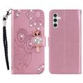Samsung Galaxy S26 Ugle Rhinestone Lommebok-deksel - Roségull