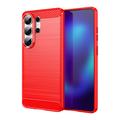 Samsung Galaxy S26 Ultra børstet TPU-deksel - karbonfiber - rød