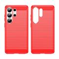 Samsung Galaxy S26 Ultra børstet TPU-deksel - karbonfiber - rød