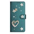 Samsung Galaxy S26 Ultra lommeboketui med hjerter og blomster - grønn
