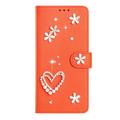 Samsung Galaxy S26 Ultra lommeboketui med hjerter og blomster - oransje