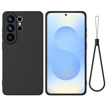 Samsung Galaxy S26 Ultra Flytende silikon-deksel med håndstropp - svart