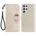 Samsung Galaxy S26 Ultra Ugle Rhinestone Lommebok-deksel - gull