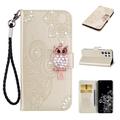 Samsung Galaxy S26 Ultra Ugle Rhinestone Lommebok-deksel - gull