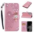 Samsung Galaxy S26 Ultra Ugle Rhinestone Lommebok-deksel - Roségull