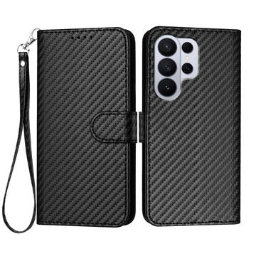 Samsung Galaxy S26 Ultra Premium Wallet Case med Stropp, Karbonfiber Tekstur