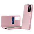 Samsung Galaxy S26 Ultra Smart Clear View Flip-etui med kortspor - Rosa