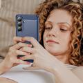 Samsung Galaxy S26+ Børstet TPU-deksel - karbonfiber - blå