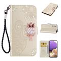 Samsung Galaxy S26+ Ugle Rhinestone Lommebok-deksel - gull