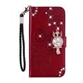 Samsung Galaxy S26+ Ugle Rhinestone Lommebok-deksel - Rød
