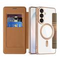 Samsung Galaxy S26+ Stilig magnetisk flipp-deksel med RFID-kortspor - brun