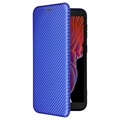 Samsung Galaxy Xcover 5 Flip-deksel - Carbon Fiber - Blå