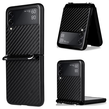 Samsung Galaxy Z Flip3 5G Deksel med Stropp - Carbon Fiber - Svart