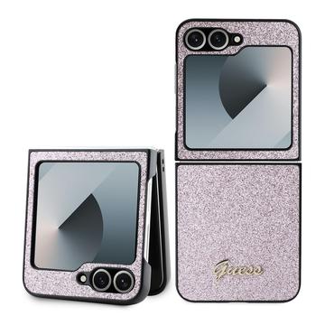 Samsung Galaxy Z Flip6/Z Flip7 FE Guess Glitter Flakes Metal Logo Hybrid-deksel - Rosa