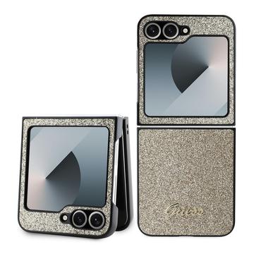 Samsung Galaxy Z Flip6/Z Flip7 FE Guess Glitter Flakes Metal Logo Hybrid-deksel - Gull