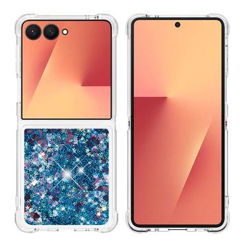 Samsung Galaxy Z Flip7 Glitter Quicksand TPU-deksel - Blå hjerter