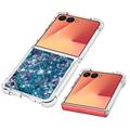 Samsung Galaxy Z Flip7 Glitter Quicksand TPU-deksel - Blå hjerter