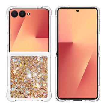Samsung Galaxy Z Flip7 Glitter Quicksand TPU-deksel - Gullhjerter