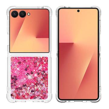 Samsung Galaxy Z Flip7 Glitter Quicksand TPU-deksel - Rosa hjerter