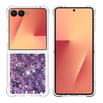 Samsung Galaxy Z Flip7 Glitter Quicksand TPU-deksel - Lilla hjerter