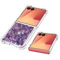 Samsung Galaxy Z Flip7 Glitter Quicksand TPU-deksel - Lilla hjerter