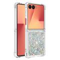 Samsung Galaxy Z Flip7 Glitter Quicksand TPU-deksel - Sølvhjerter