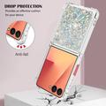 Samsung Galaxy Z Flip7 Glitter Quicksand TPU-deksel - Sølvhjerter