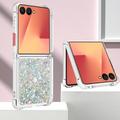 Samsung Galaxy Z Flip7 Glitter Quicksand TPU-deksel - Sølvhjerter