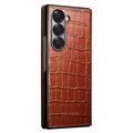 Samsung Galaxy Z Fold6 Qialino Classic Flip-læretui - Krokodille - Mørkebrun