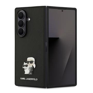 Samsung Galaxy Z Fold7 Karl Lagerfeld Saffiano Metal Karl and Choupette-deksel - Svart