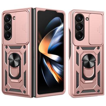 Samsung Galaxy Z Fold7 Hybrid-deksel med Roterende Ring med Kameraskjold - Roségull